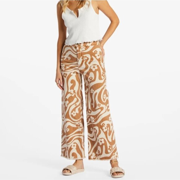 Billabong Womens 27 Free Fall High Waist Wide Leg Pant Beachy Retro Groovy - Picture 2 of 10